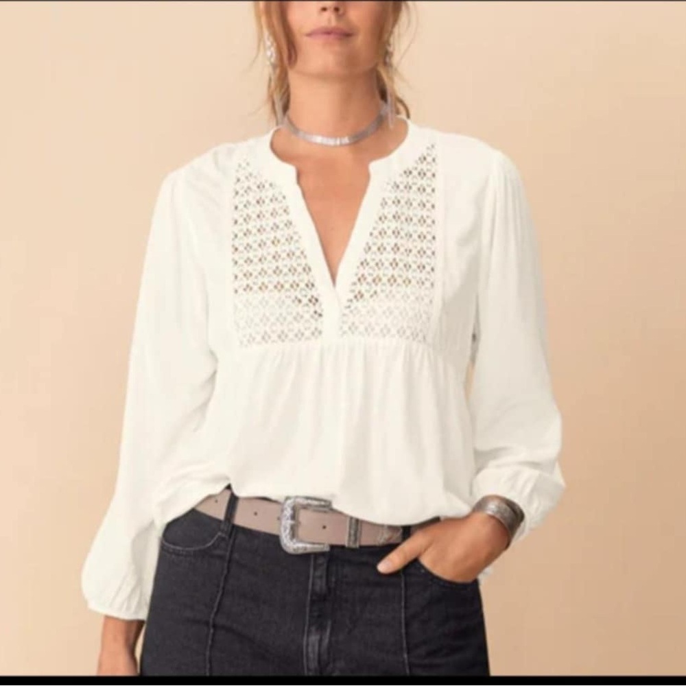 Abercrombie & Fitch White Relaxed 3/4 Sleeve Blouse